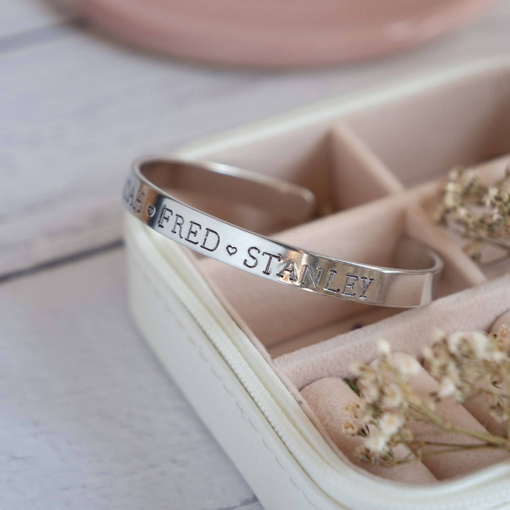Custom cuff bracelet Personalised with your own words gift present bangle silver adjustable ladies for her mum Mother’s Day birthday names