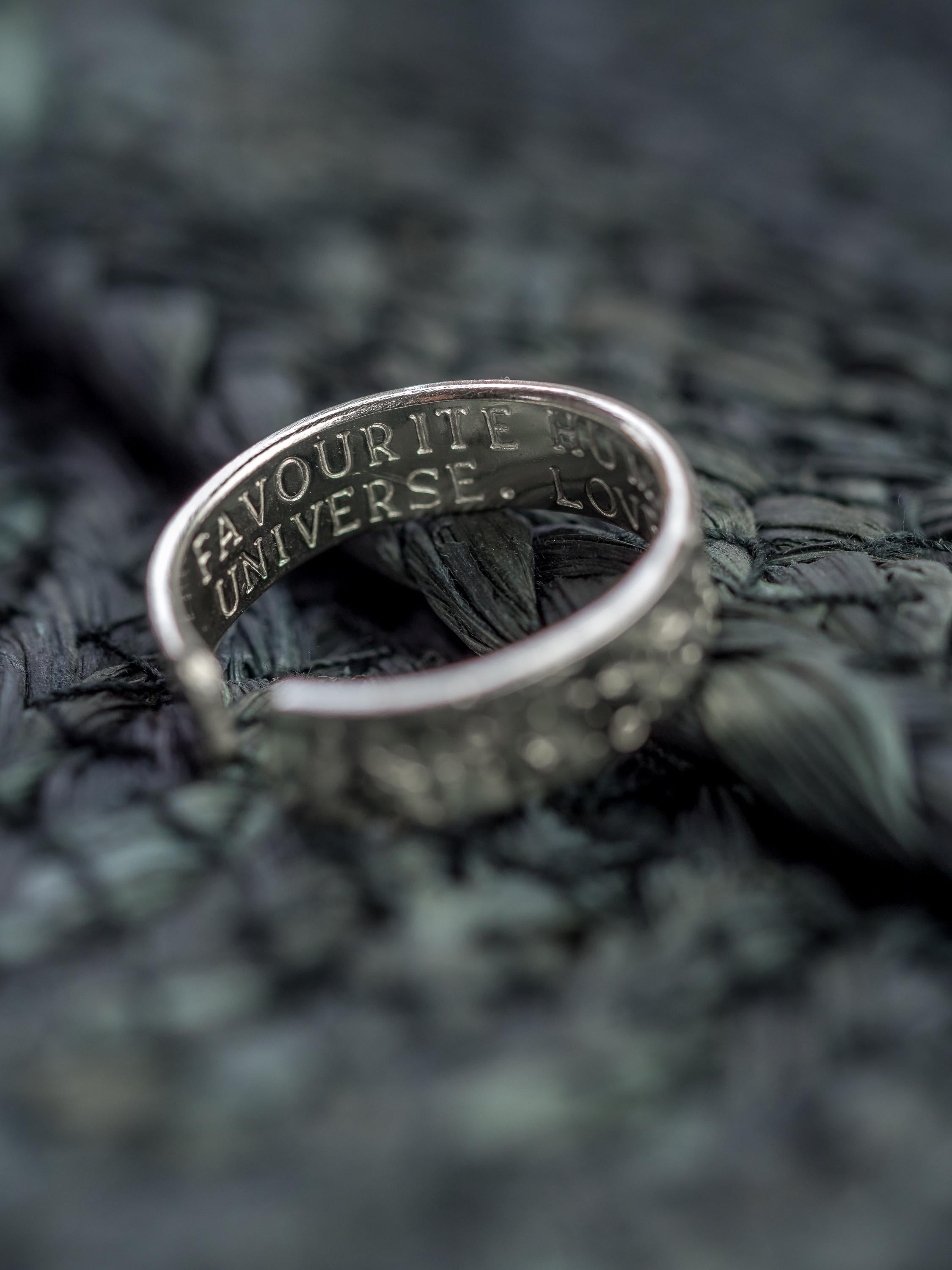 Men’s space themed personalised sterling silver adjustable ring Valentine’s Day birthday gift anniversary for him partner solar system stars