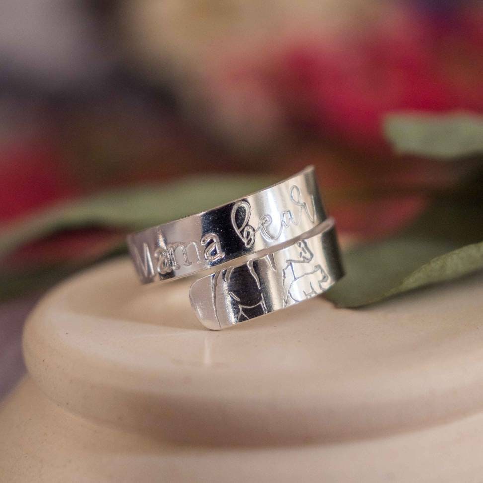 Mama Bear Sterling Silver adjustable wrap ring