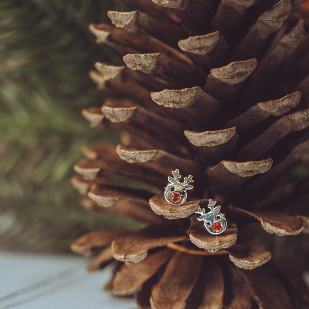 Sterling Silver reindeer Christmas earrings studs 925 present gift stag for her novelty xmas for her friend mum deer jewellery festive