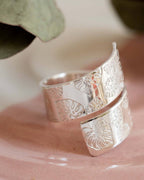 Monstera leaf Sterling Silver Chunky adjustable wrap ring