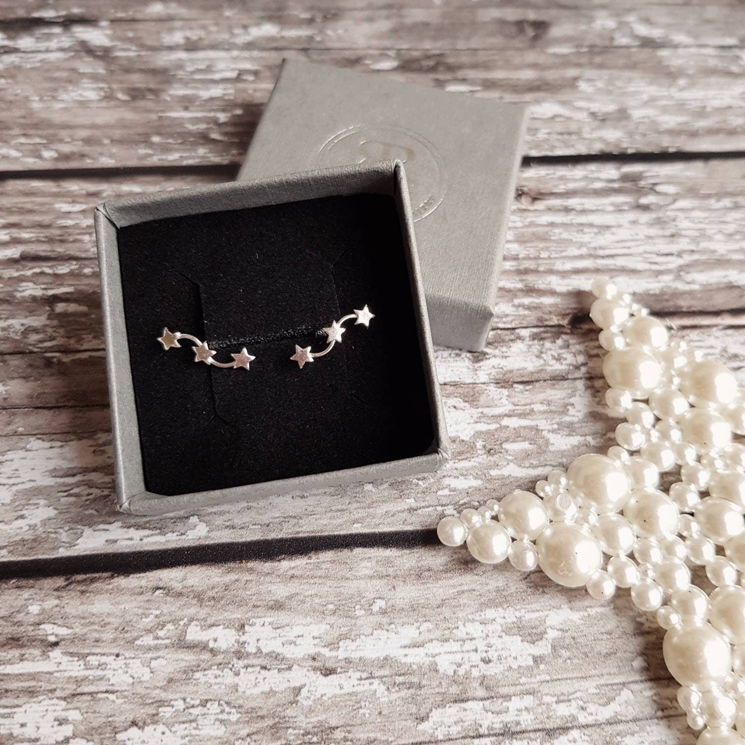 Sterling Silver Star creeper earrings crawler climber cluster studs 925 christmas present gift birthday for her mothers day