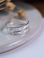Heart Pattern Secret Message Sterling Silver Adjustable Wrap Ring