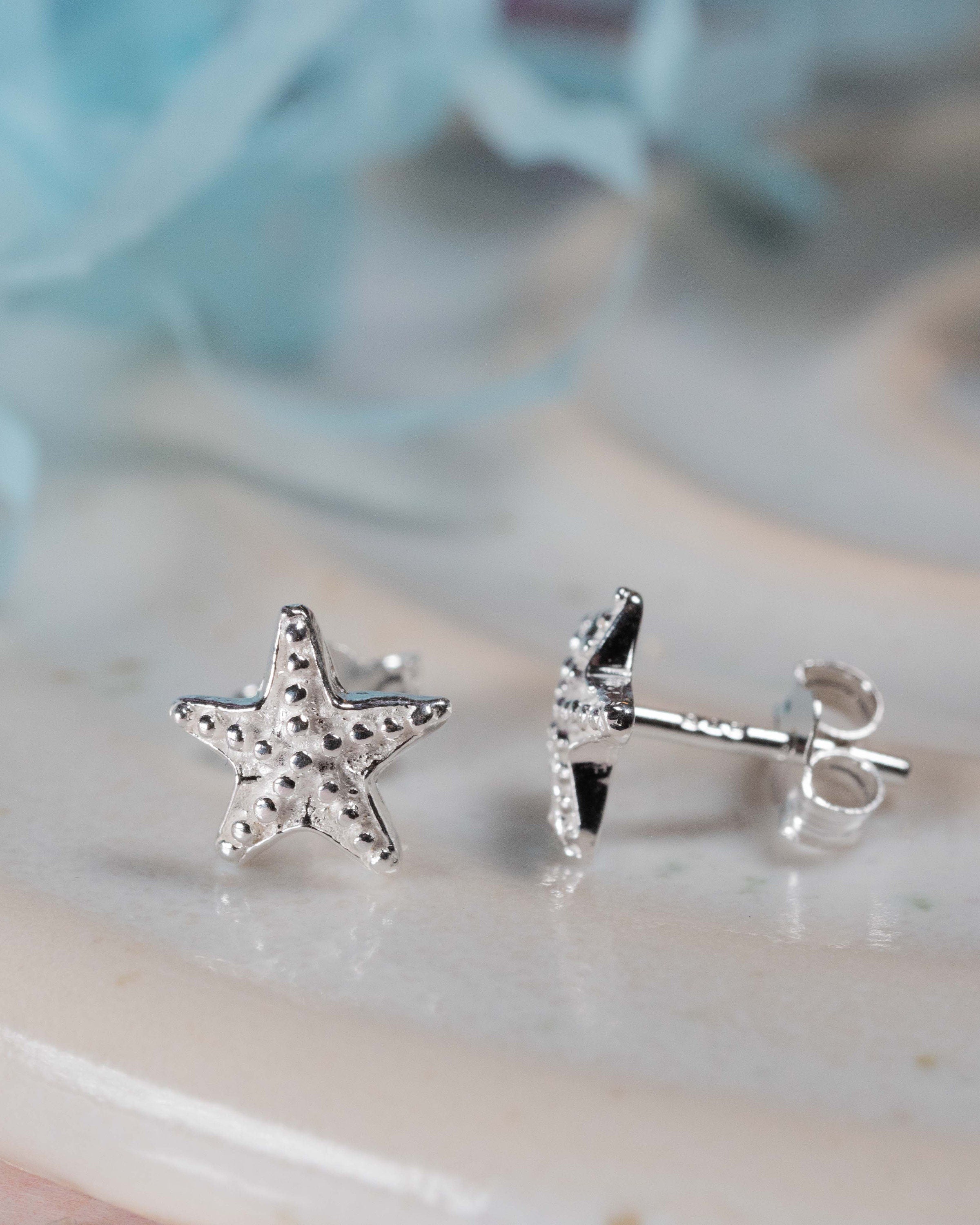 Sterling silver StarFish earrings studs present gift birthday for her real mothers day jewellery summer seaside beach friend fashion 925