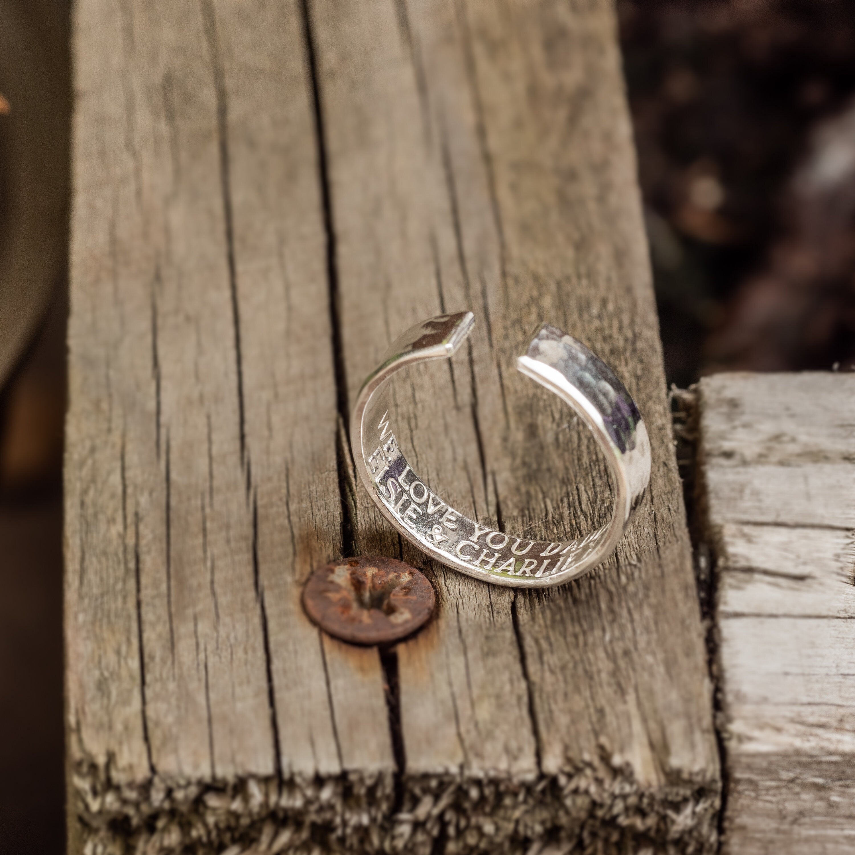 Mens secret message .925 Sterling Silver adjustable open ring