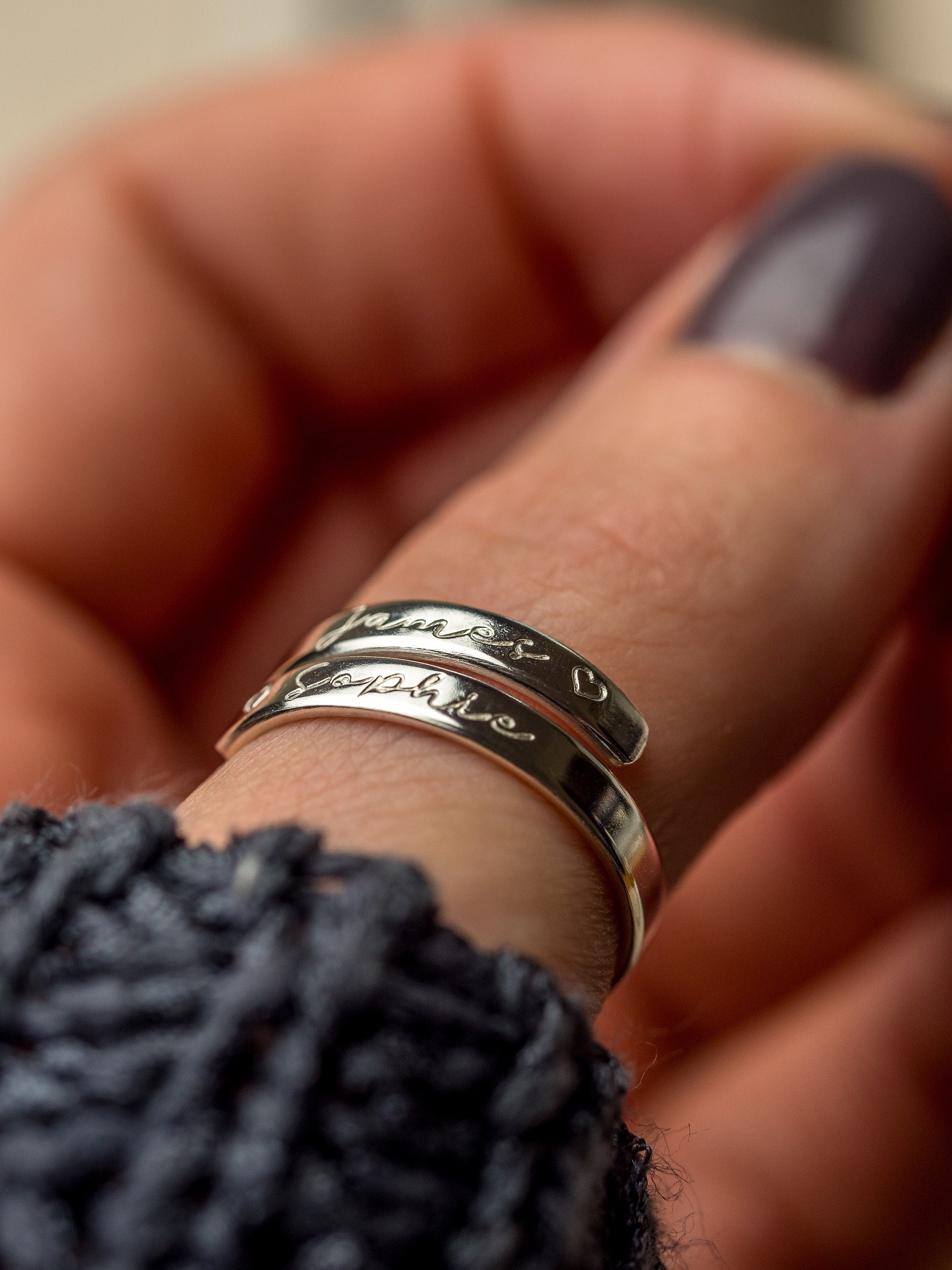 Forever Custom Name Sterling Silver Dainty Adjustable Wrap Ring