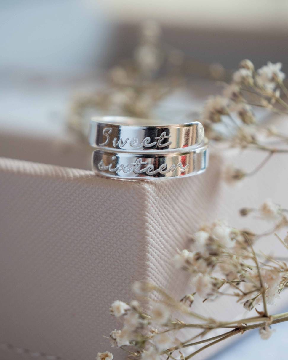 Sweet 16th Birthday sterling silver wrap ring
