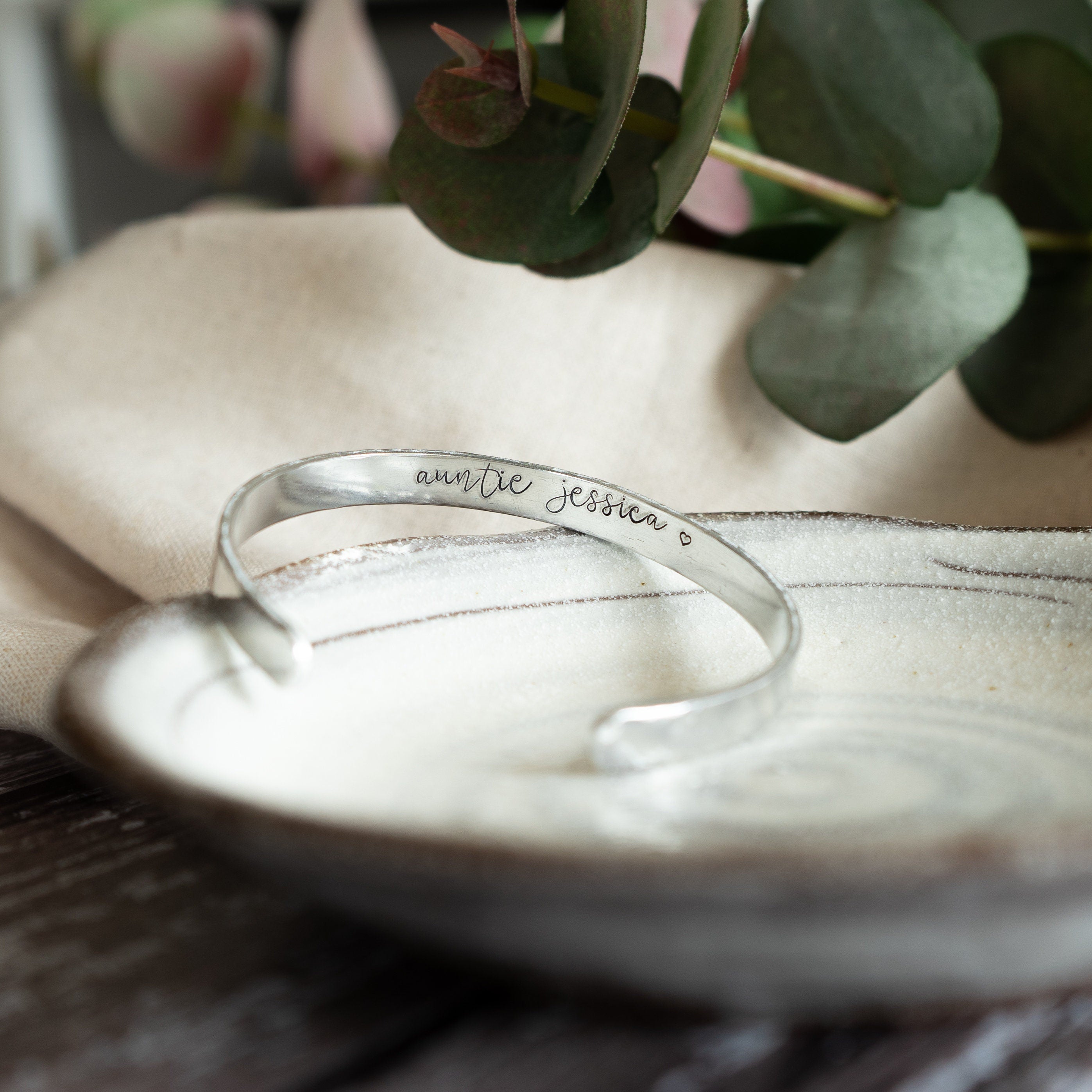 Secret message Auntie bracelet.... Aunt Aunty stamped hand baby personalised children kids names sister friend special hidden bangle cuff