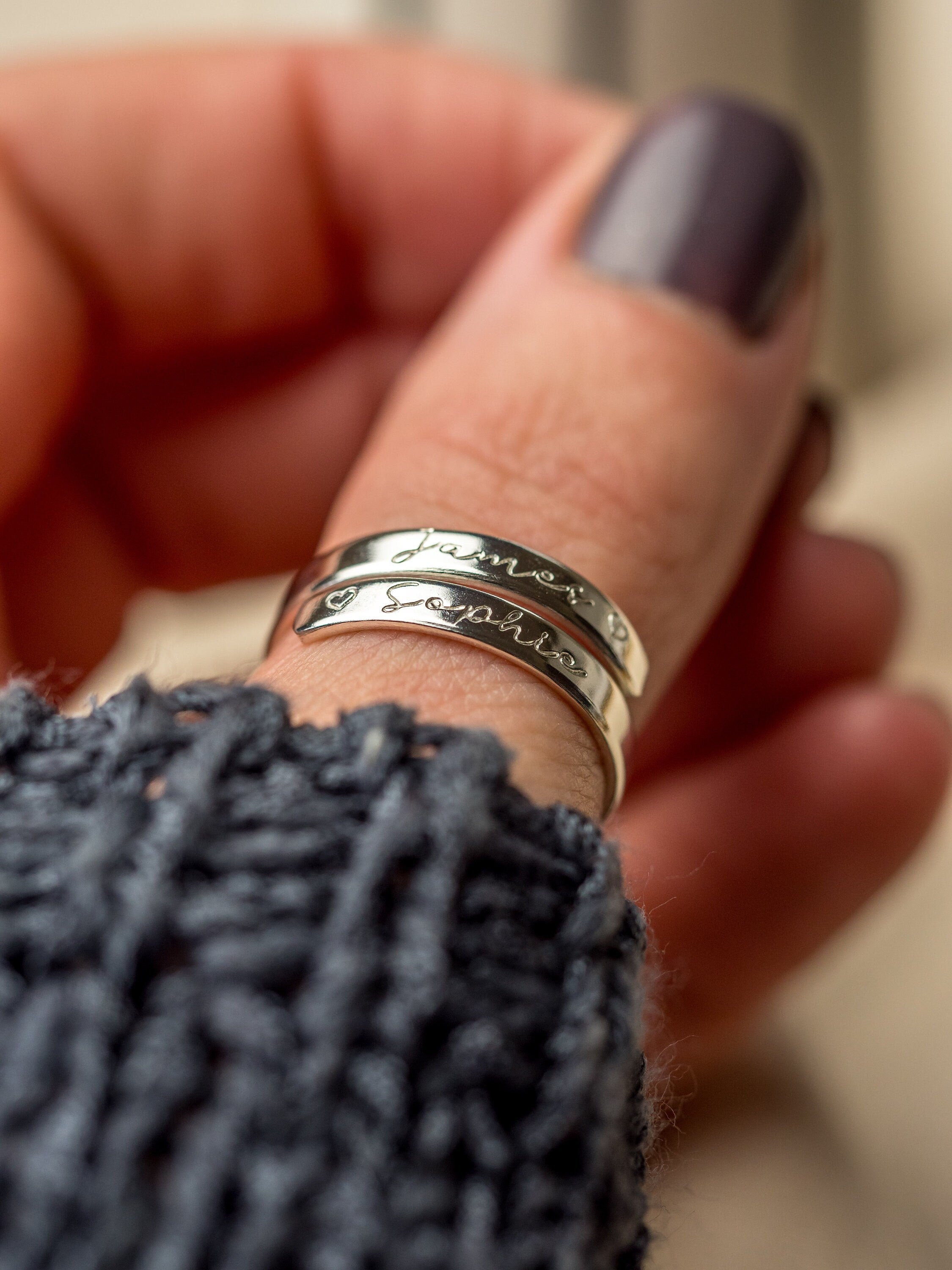 Forever Custom Name Sterling Silver Dainty Adjustable Wrap Ring